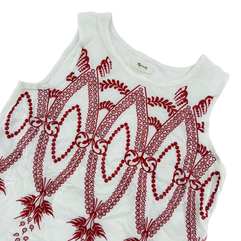 Madewell Tank Top Women XS White Red Embroidered Eyelet Cotton